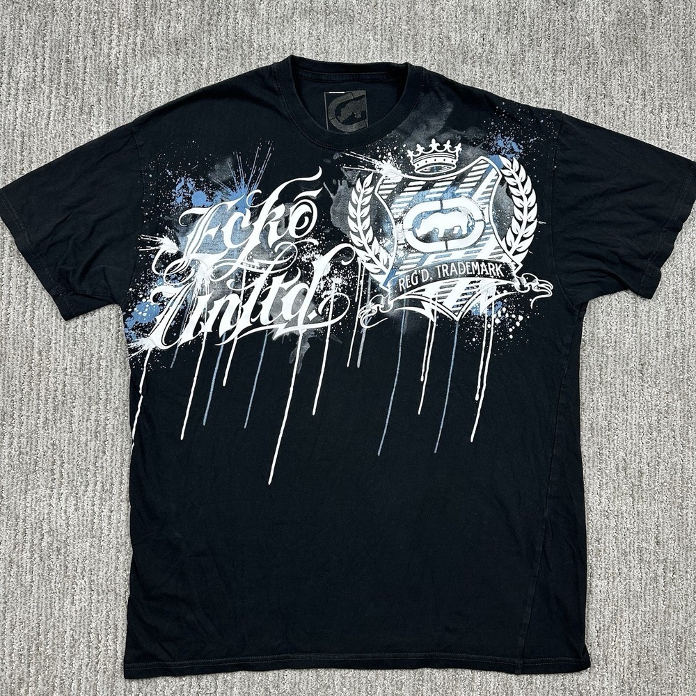 Ecko Unltd. Men's Graffiti Graphic Logo T-Shirt Black Blue White Short Sleeve